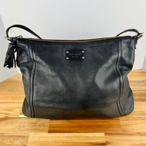 Kate Spade New York Black Leather Shoulder Bag‎ Tassel Detail Designer